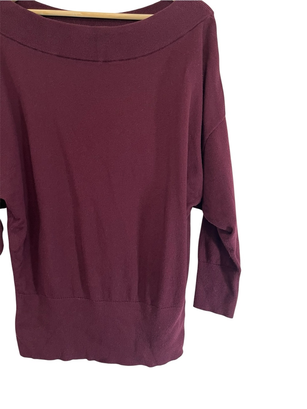 Express Burgundy Wide Boatneck Dolman Sleeve Banded Bottom Sweater Size M - Picture 5 of 8